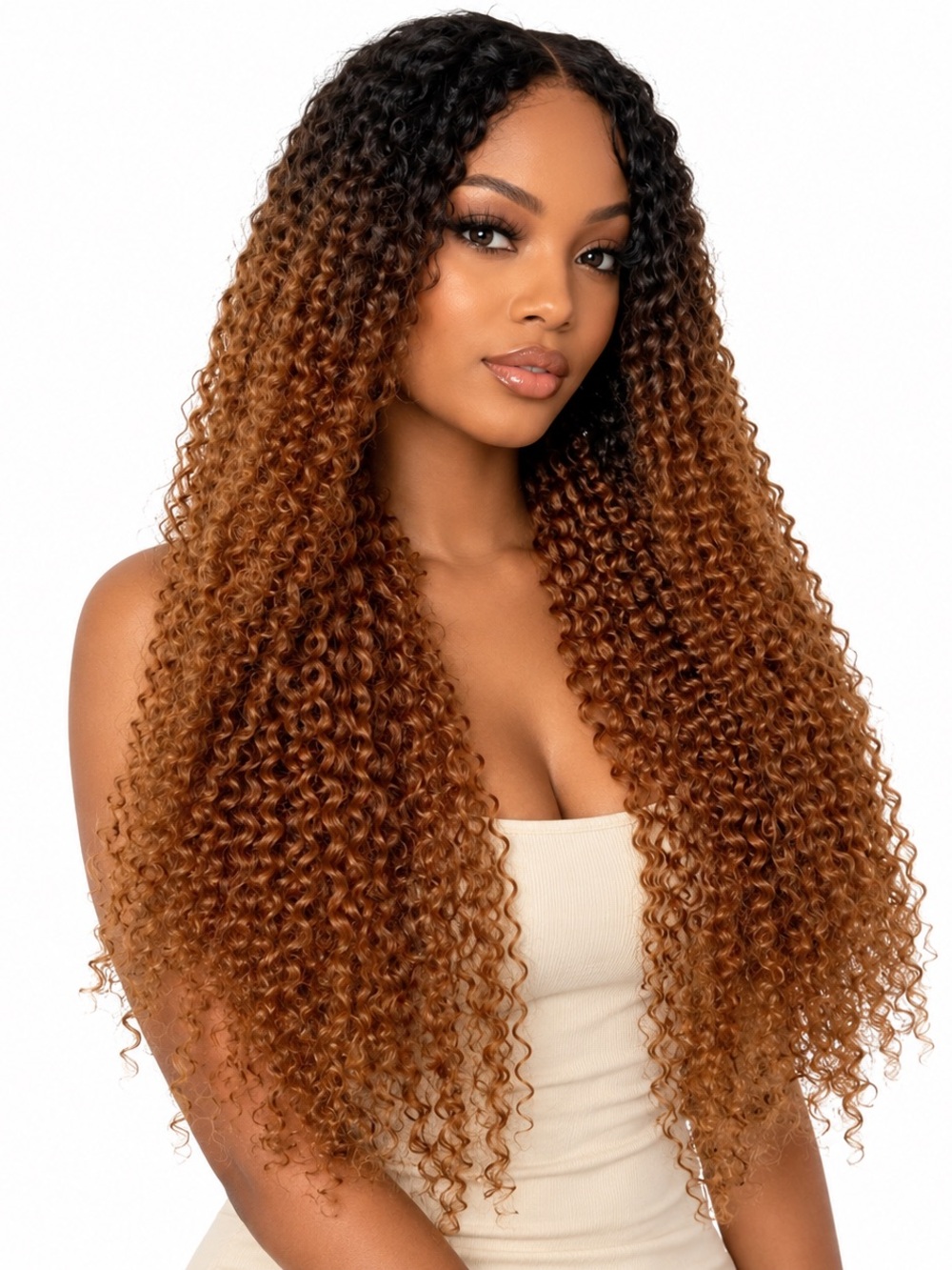 Curly wig ombré faux lace middle part 24 inch long